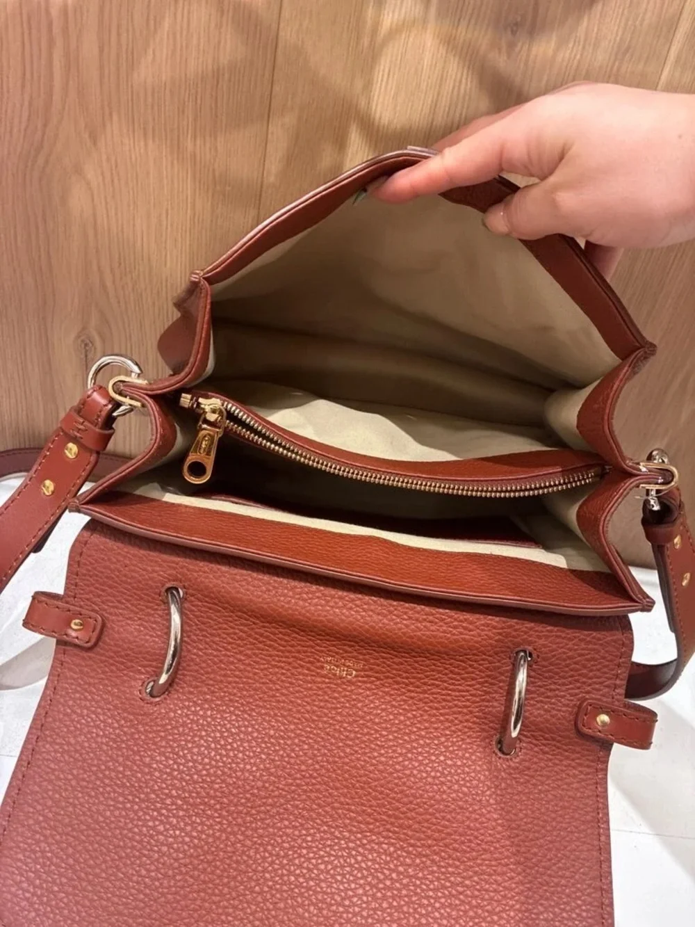 Brown Leather Top-Handle Satchel with Gold Padlock